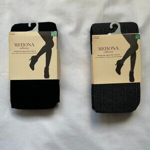 Merona Premium Sweater Tights, Black & Dark Heather Gray, 2 pair
